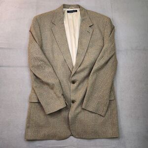 Vintage Brooks Brothers Sport Coat Men's 44L Beige Plaid Tweed Wool Made In USA